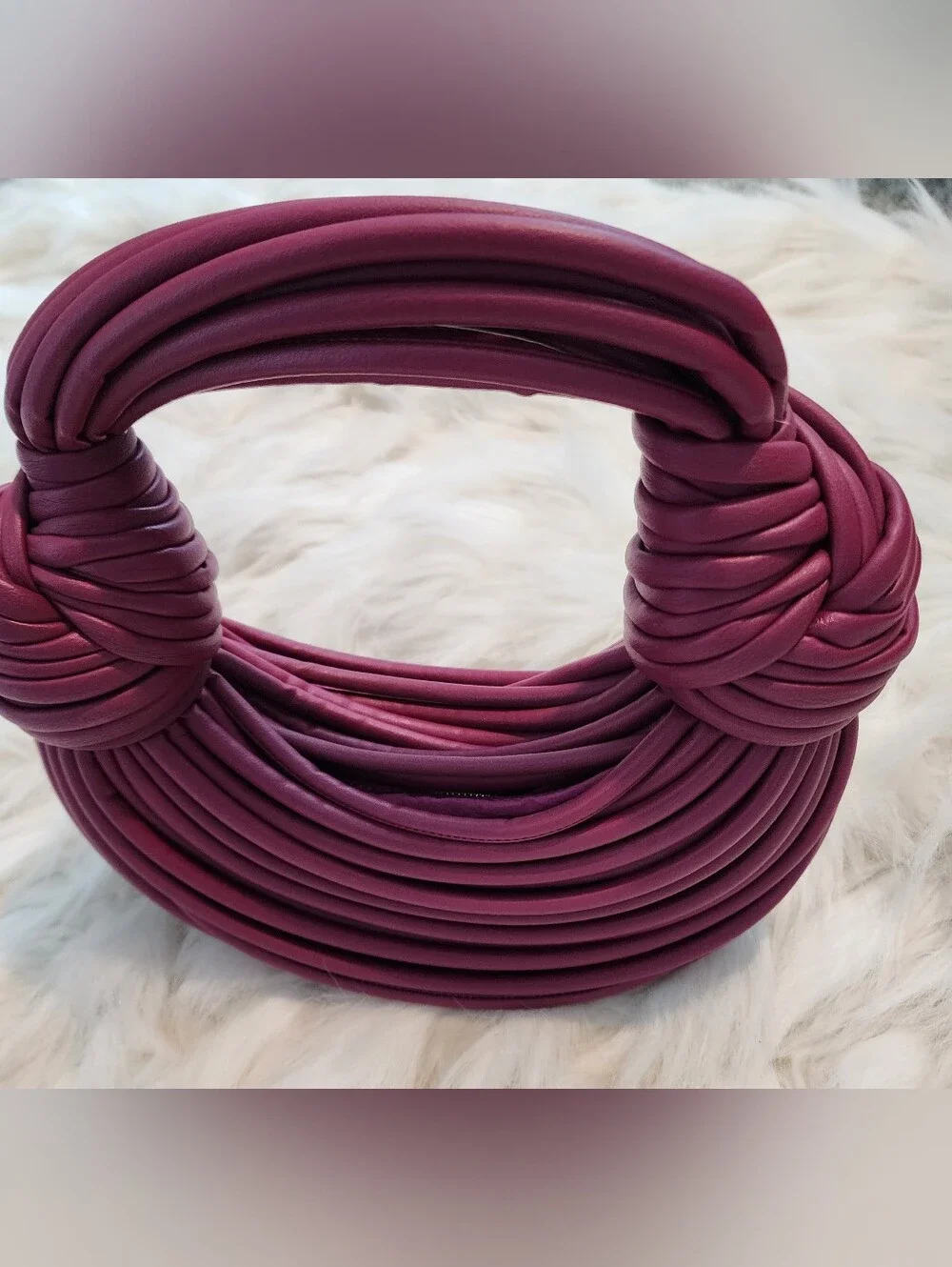 Faux Leather Knotted Coil Statement Handbag Sculptural Top Handle Purse